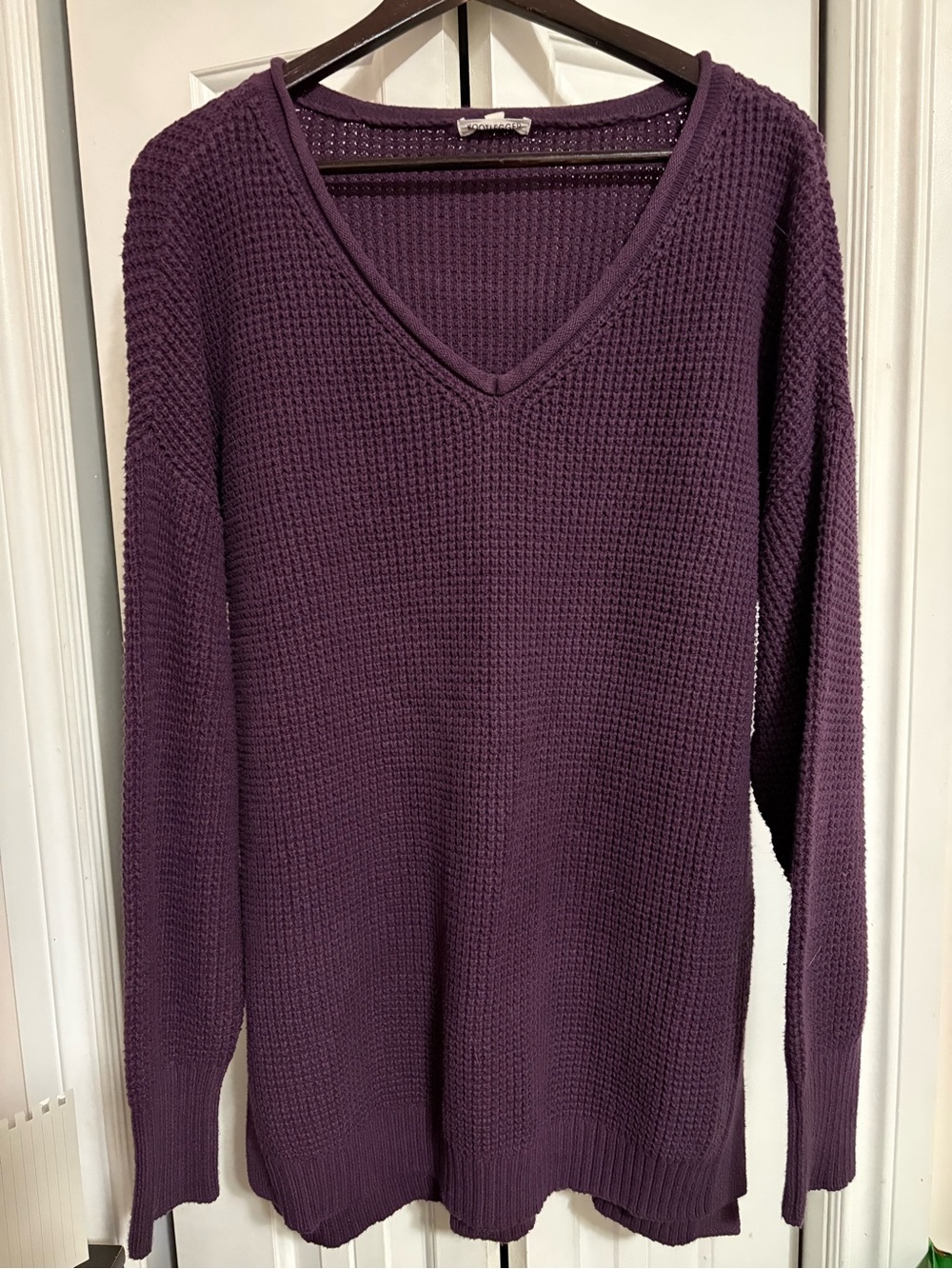 Vince Waffle Knit V-Neck Sweater in Deep Plum